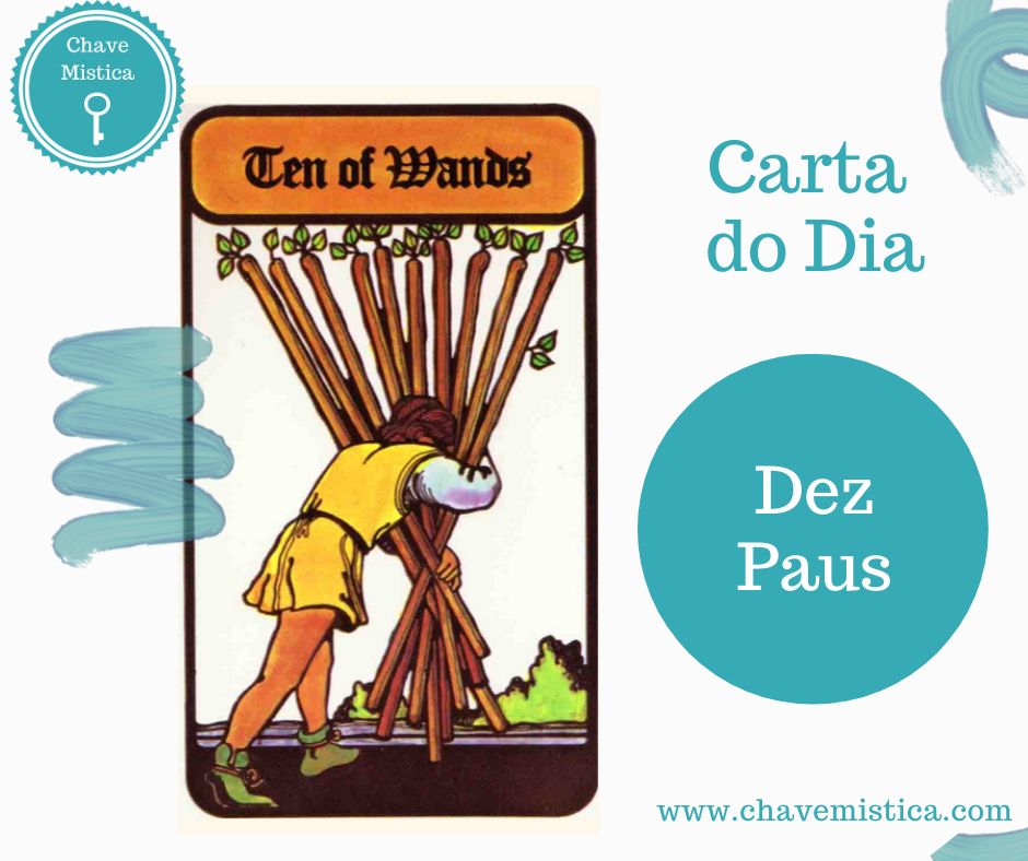 Carta Tarot para 25-06-2024 10 Paus Hoje deve ter algum cuidado com sobrecargas de trabalho ou compromissos, porque a tendência é para acusar algum cansaço e as coisas poderem não correr tão bem. Tente cuidar de si e evite fazer mais do que aquilo que pode e deve. Tarólogo Fábio www.chavemistica.com