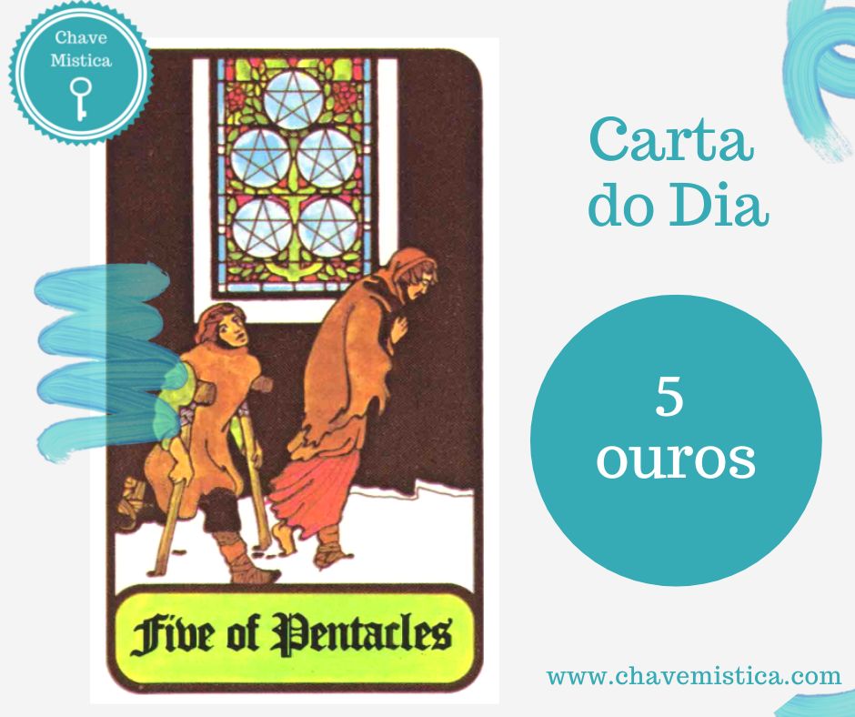 Carta Tarot para 01-06-2024 5 de Ouros Tem contenção a gastos durante o dia de hoje, a energia não está para esbanjamento. Pode mesmo haver perdas significativas e passares por dificuldades financeiras ou haver uma pressão mental por escassez de recursos. As perdas podem também ser de algo ou de alguém. Nestes momentos não te acanhes, não tens de passar as tormentas sozinho e pede ajuda e orientação para que a vida volte aos seus trilhos. Tarólogo Gustavo www.chavemistica.com