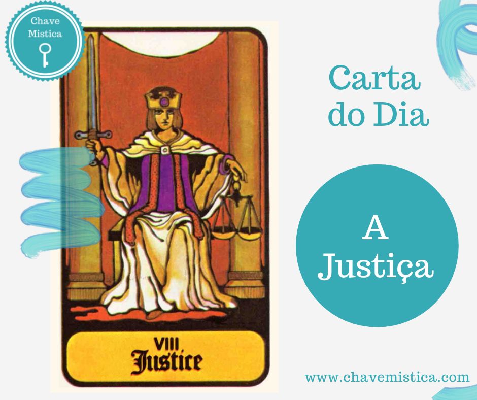 Carta Tarot para 06-06-2024 A Justiça simboliza equilíbrio, verdade e justiça. É um dia para buscar a verdade e agir com equidade em todas as situações. Equilíbrio e clareza. Esteja atento às decisões e busque agir com justiça e integridade. Taróloga Camila www.chavemistica.com