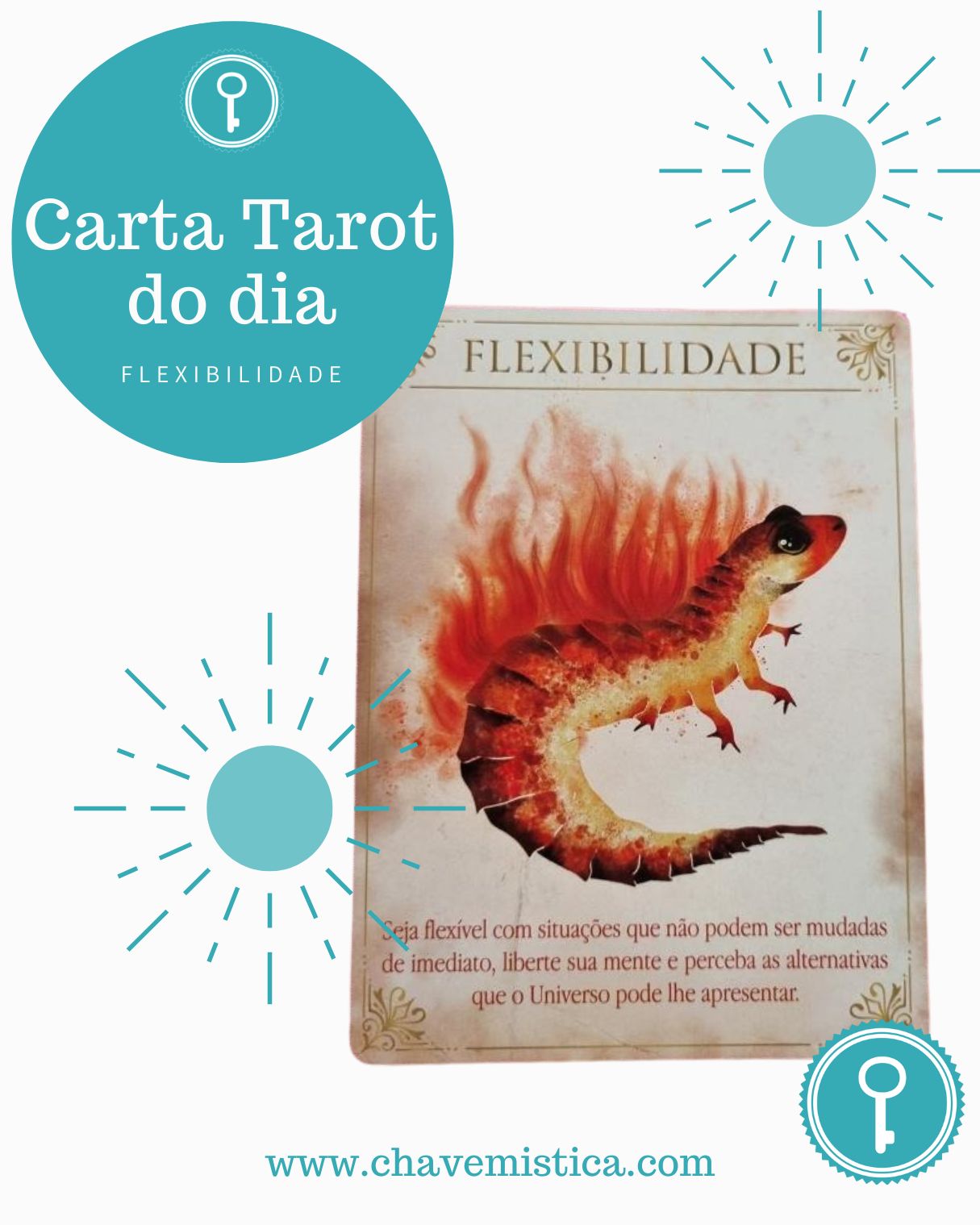 Carta Tarot para 12-007-2025 Flexibilidade Seja flexível com situações que não podem ser mudadas de imediato, liberte a sua mente e perceba as alternativas que o Universo lhe pode apresentar. Esta carta convida-o a compreender as suas habilidades de contornar situações que não são possíveis de serem eliminadas de uma vez da sua vida. Certos momentos exigem de nós uma flexibilidade para se resolverem por completo, lembrando que nem tudo que desejamos mudar vem ao encontro de nossas expectativas com o tempo que elas demandam. Taróloga Luna www.chavemistica.com
